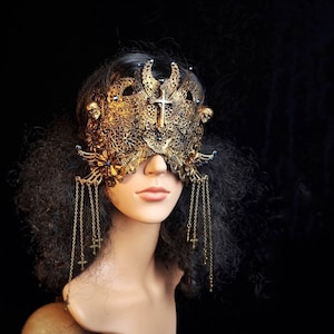 blind mask &quot;veritas&quot;, goth crown, religious, gothic headpiece, gothic mask, fantasy mask, cosplay, medusa costume / Made to order