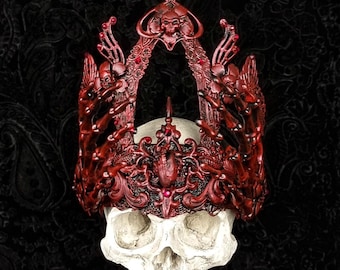 Made to order / Church window crown "Catacombe heart" with skeleton hands, headdress, fantasy, vampire, gothic, cosplay, horror