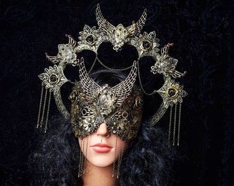 Set " Eva " Heiligenschein & blind mask, gothic headpiece, halo, holy crown, goth crown, medusa costume, cosplay / Made to order