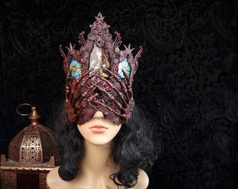 Blind mask,transparent stained glass "Skeleton hand", Cathedral headpiece, gothic, goth crown, medusa, horror mask / Made to order