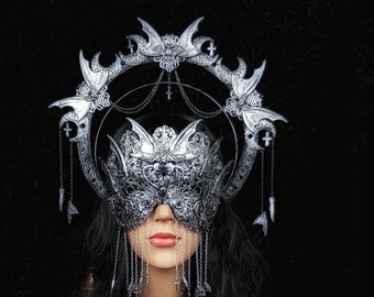 II.Set Vampire Halo, halo headband & blind mask, gothic headpiece, gothic halo, holy crown, goth crown / Made to order