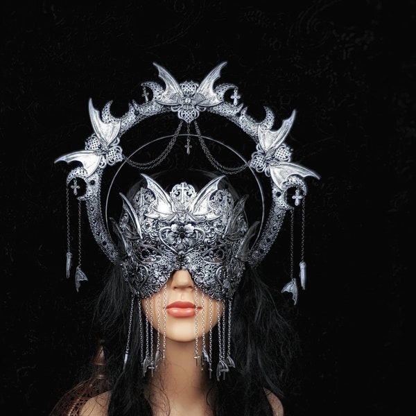II.Set Vampire Halo, halo headband & blind mask, gothic headpiece, gothic halo, holy crown, goth crown / Made to order