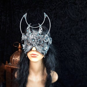 Halo Blind mask "The Moon", fantasy costume, goth crown, gothic headpiece, medusa costume, larp, pagan, cosplay, viking / Made to order