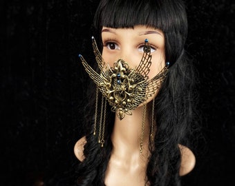 mouth patch "Saint Crow" gothic headpiece, blind mask, mouth mask, shieldmaiden, cosplay, medusa costume, goth crown, Raven / Made to order