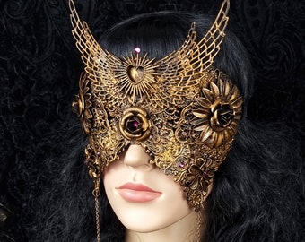Blind mask "Wings Heart", blind optics, fantasy costume, larp, cosplay, elf, vampire, gothic, crown / Made to order