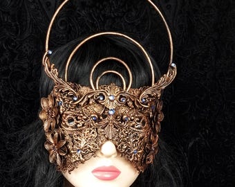 MADE TO ORDER halo, blind mask "Saturn " cosplay, vampire, fantasy, goth, crown, voodoo, burlesque