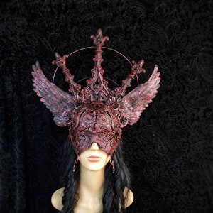 Headpiece blind mask &quot;Gargoyle&quot; with wings, vampire gothic headpiece, cathedral headpiece, goth crown, religious, cosplay /MADE TO ORDER