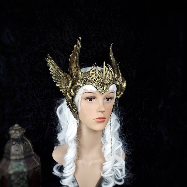 Valkyrie crown, wings face frame, headdress, Vikings, shieldmaiden, pagan, cosplay, larp, fantasy, angel / Made to order