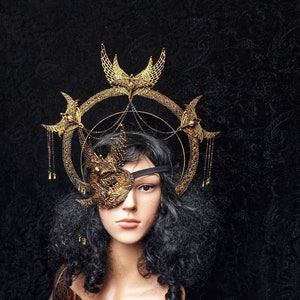 Set Holy Crow, halo headpiece and eyepatch, blind mask, gothic headpiece, fantasy mask, goth crown, gothic crown, MADE TO ORDER