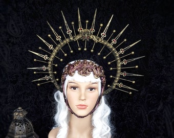 Set halo & face frame "Baroque" crown, headdress, sacred, fantasy, cosplay, larp, elf, angel / made to order