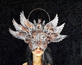 Wings Headpiece blind mask " Cernunnos ", pagan, shieldmaiden, vikings, celtic, gothic crown MADE TO ORDER
