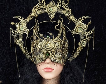 Made to order/Set Medusa halo & blind mask, crown, gothic, fantasy costume, cleopatra, cosplay, larp, snake, pagan