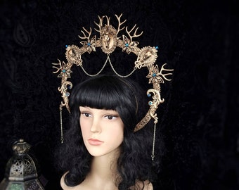 Halo headband "Cernunnos Warrior" cosplay, larp, pagan, headdress, vikings, shieldmaiden, fantasy costume, elf / Made to order