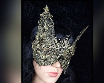 Blind mask "Baroque Cat" fantasy, larp, cosplay, pagan, burlesque, medusa, gothic, vampire, witch, carnival / Made to order