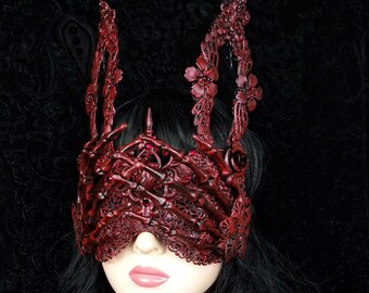 MADE TO ORDER bunny blind mask "cathedral skeleton hands" cosplay, vampire, fantasy, goth, crown, voodoo