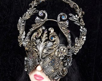 MADE TO ORDER halo, blind mask "Demeter " cosplay, vampire, fantasy, goth, crown, voodoo, burlesque