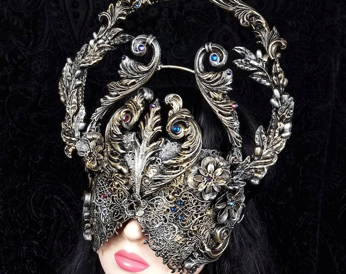 Featured listing image: MADE TO ORDER halo, blind mask "Demeter " cosplay, vampire, fantasy, goth, crown, voodoo, burlesque