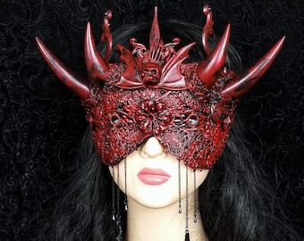 MADE TO ORDER blind mask "Vampire demon "  cosplay, gothic, fantasy, horror, vodoo, horns
