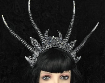 Antelope Horn Headpiece "Nyxara" | Gothic Masquerade Crown | Fantasy Costume | Cosplay Headpiece | Pagan Crown | Horned Crown |Made to Order
