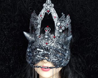 Custom-made / Cathedral Blind Mask "II. Cruxified" Skeleton Hands, cosplay, fantasy, horror, vampire, gothic, crown, headdress
