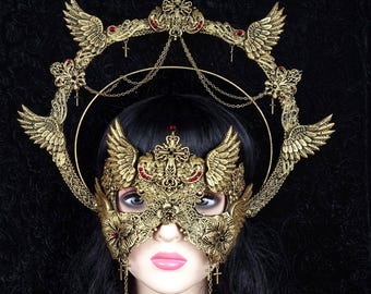 Set of Angel Halo & mask, fantasy costume, cosplay, gothic, angel crown, wings headpiece