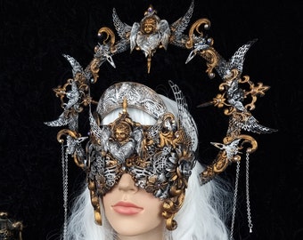 Made to order / Set Halo & blind mask "Angel love II." cosplay, gothic headpiece, larp, crown, fantasy costume, headdress