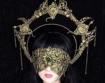 Set Medusa halo & blind mask, medusa costume, gothic headpiece, snakes halo, goth crown, cosplay, vikings, vodoo / Made to order