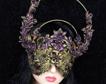 MADE TO ORDER halo, blind mask "persephone" cosplay, vampire, fantasy, goth, crown, voodoo, burlesque