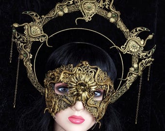 Set Medusa halo & classic mask, medusa costume, gothic headpiece, snakes halo, goth crown, cosplay, vikings, vodoo / Made to order