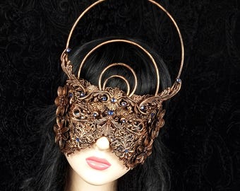 MADE TO ORDER halo, blind mask "Saturn " cosplay, vampire, fantasy, goth, crown, voodoo, burlesque