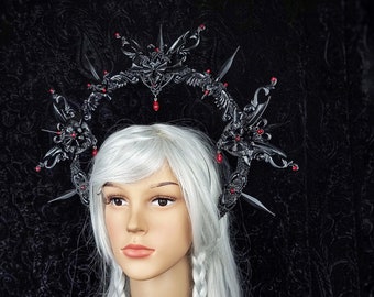 Halo "Vampire bloody tears" headdress, gothic crown, horror, fantasy, bat, thorns halo, cosplay / Made to order