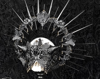 Set "Devils Fairy" Halo & Blind Mask, Crown, Headdress, cosplay, fantasy, gothic, horror / Made to order