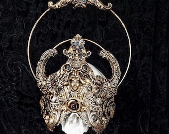 Ready to ship / Art Nouveau Halo blind mask, fantasy costume, goth crown, headdress, vampire, burlesque, cosplay, Larp, medusa