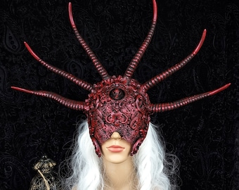 Six Horns Blind Mask Headpiece "Inferna Noctis" | Gothic Masquerade Mask | Devil Mask | Cosplay Mask | Demon Mask | Made to order