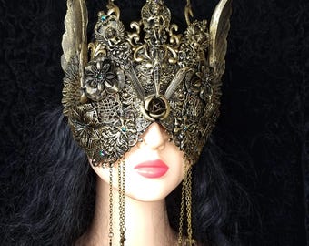 Blind mask "Swords of Angels" with wings, cosplay, fantasy costume, goth, crown, vampire, cathedral / Made to order