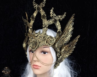 Face frame crown "Freya" valkyrie, pagan headdress, horror, fantasy, vampire, wings, vikings, shieldmaiden, goth / Made to order