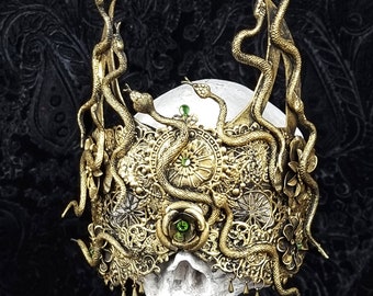 MADE TO ORDER blind mask "Snake moon" cosplay, vampire, fantasy, goth, crown, vodoo, medusa