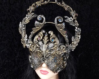 MADE TO ORDER halo, blind mask "Demeter " cosplay, vampire, fantasy, goth, crown, voodoo, burlesque