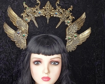 READY TO SHIP Halo Headpiece "Swords of Angels" wings crown, valkyrie, fantasy costume, cosplay, gothic, cathedral, vampire