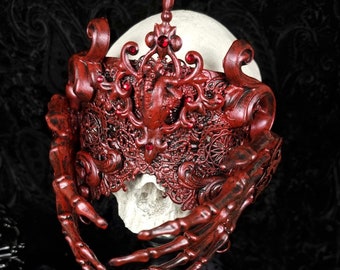 Blind mask "Catacombe heart" with skeleton hands, cosplay, fantasy costume, pagan, elf, vampire, gothic, crown / made to order