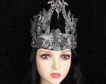 Fast shipping / Face frame crown "Fairytale" valkyrie, pagan headdress, horror, fantasy, vampire, wings, goth, cosplay, crown