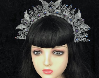 The Nocturnal Chapel Crown | Gothic Bat Wing Crown | Gothic Church Window Crown | Dark Fantasy Headpiece | Gothic Couture | Made to order