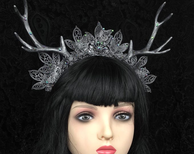 Featured listing image: Sylvan Queen Antler Crown | Deer Antler Headpiece | Fantasy Crown | Woodland Queen | Elven Tiara | Gothic Bridal Headpiece |  Made to order