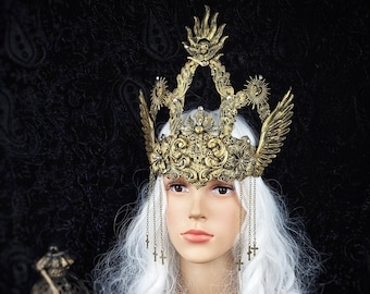 Made to order / crown "wings" high priest, cathedral, headdress, fantasy, gothic, pagan, cosplay, larp, vampire