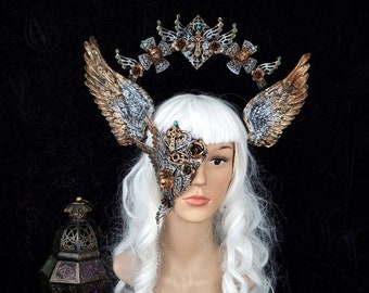 Made to order/set of wings halo & eye patch Odin, blind mask, shieldmaiden cosplay, larp, fantasy, gothic, crown, vampire, pagan