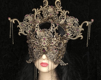 Butterfly Blind Mask & Crown "Aurelia Papilio" | Gothic Masquerade Mask | Fantasy Headpiece | Cosplay Mask | Dark Couture | Made to order