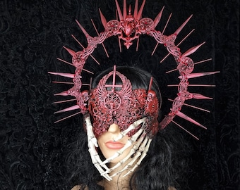 Anfertigung nach Auftrag / Set Halo & blinde Maske mit Skeletthände" Baphomet " Horror, cosplay, gothic, Kopfschmuck, fantasy kostüm, vampir