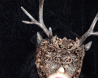 FASTER SHIPPING / Antler blind mask and horns "cernunnos" cosplay, fantasy costume, pagan, shieldmaiden, vikings, crown, witch