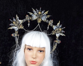 Vampire heart, halo, crown, fantasy costume, gothic, larp, cosplay, demon, medusa, horror / Made to order
