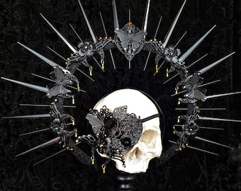 Set "Fairy thorns" Halo & Blind Mask Eyepatch, Crown, Headdress, cosplay, fantasy, gothic, horror / Made to order